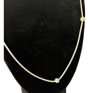 Brighton Long Silver Chain Station Necklace Hammered Beads Serpentine